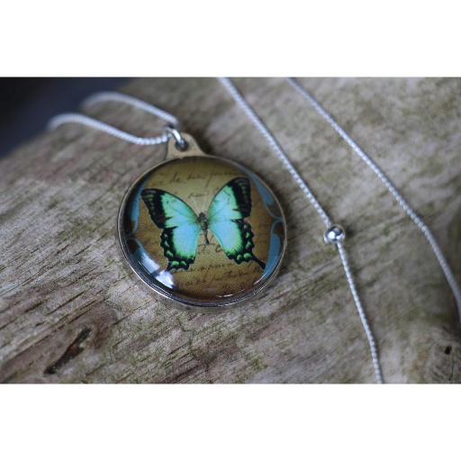 [24657]  Ketting Turquoise butterfly